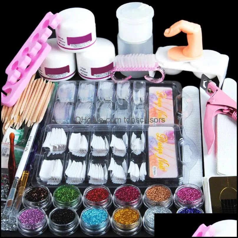 acrylic nail art kit manicure set 12 colors nail glitter powder decoration acrylic pen brush art tool kit for beginners