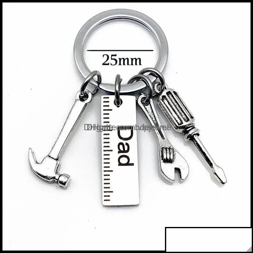 key rings jewelry personalized diy stainless steel keychain engraved dad papa grandpa hammer screwdriver wrench tools fathers day drop