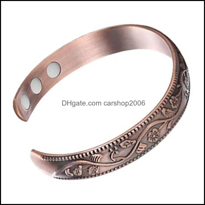 bangle fashion magnet therapy bracelet for arthritis pain relief health healing jewelry flower pattern open dropshipbanglebangle