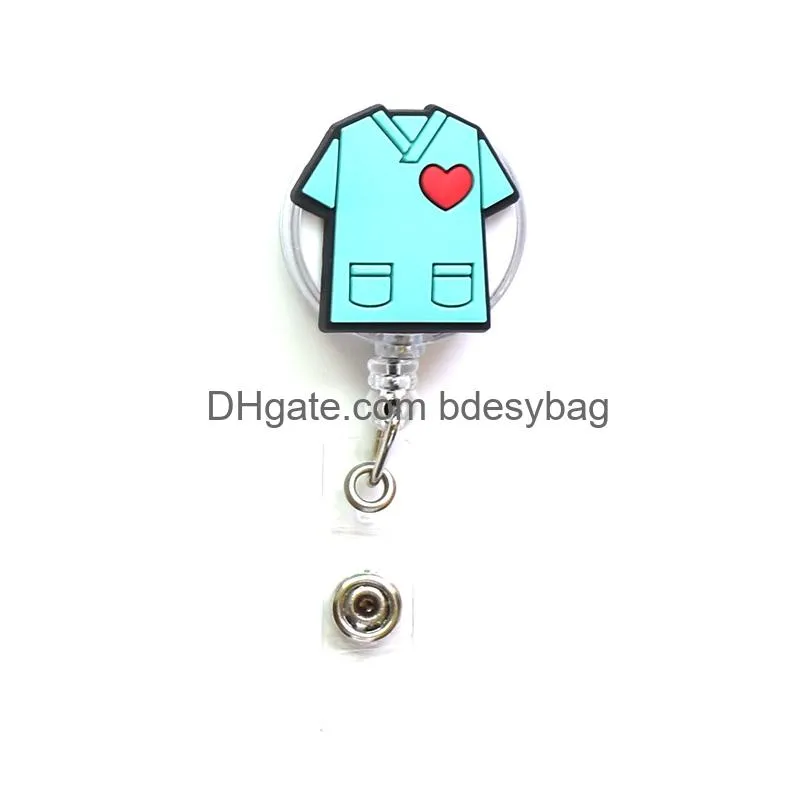 2022 new design 1 pc high quality silicone retractable hospital nurse badge holder reel cute cartoon id card holder keychains 
