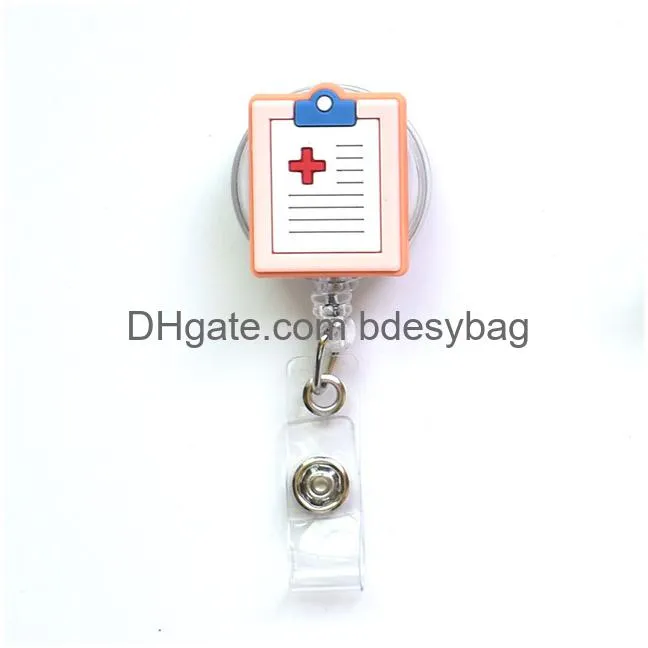 2022 new design 1 pc high quality silicone retractable hospital nurse badge holder reel cute cartoon id card holder keychains 