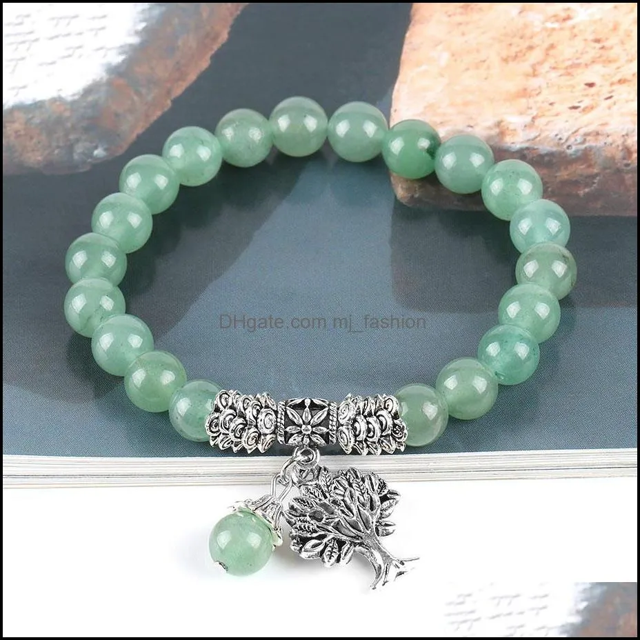 new meditation green aventurine women bracelets natural stone yoga mala prayer rosary beads healing reiki tree of life