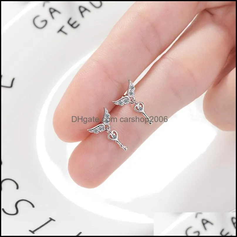 stud anenjery est angel shape key zircon earrings for women 925 sterling silver se718