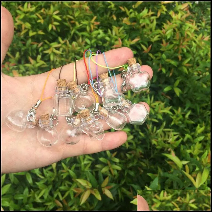 mini glass bottles with key chain pendants small wishing cork vial arts jars for bracelets gifts 10pcs