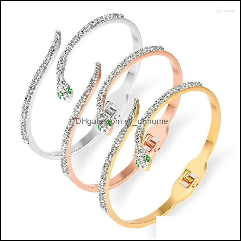 bangle snake green eyes bangles bracelets cz  summer clasp stainless steel bracelet for women jewelry accessoriesbangle