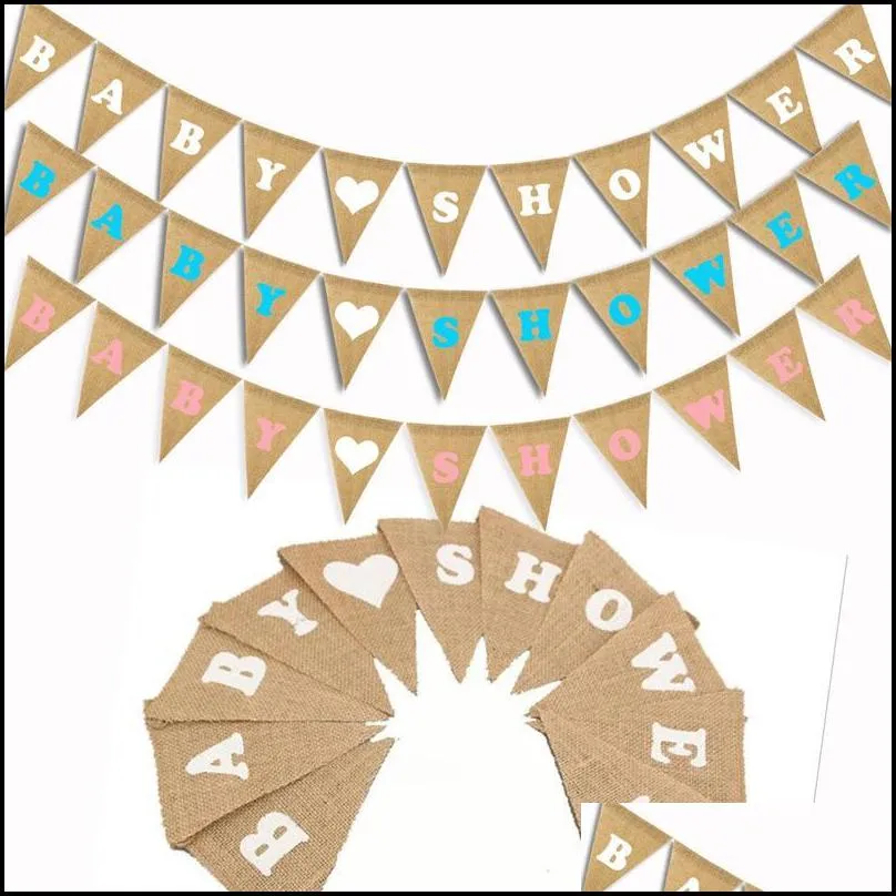 triangle pull flag burlap flags party decoration supplies love baby shower happy birthday boy girl s creative 6dfc1