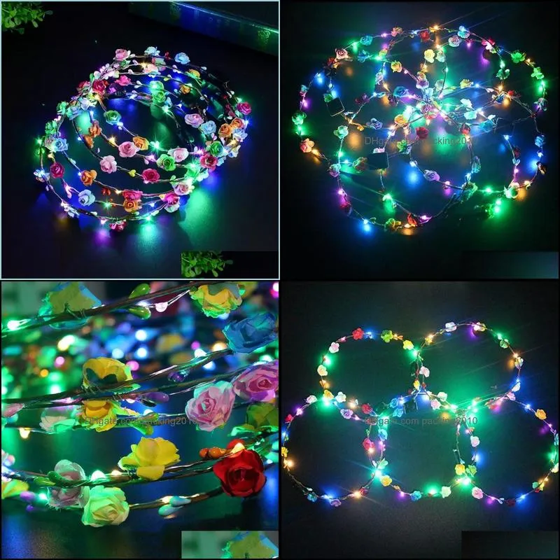 party flashing led hairbands strings glow flower crown headbands light rave floral hair garland luminous decorative wreath