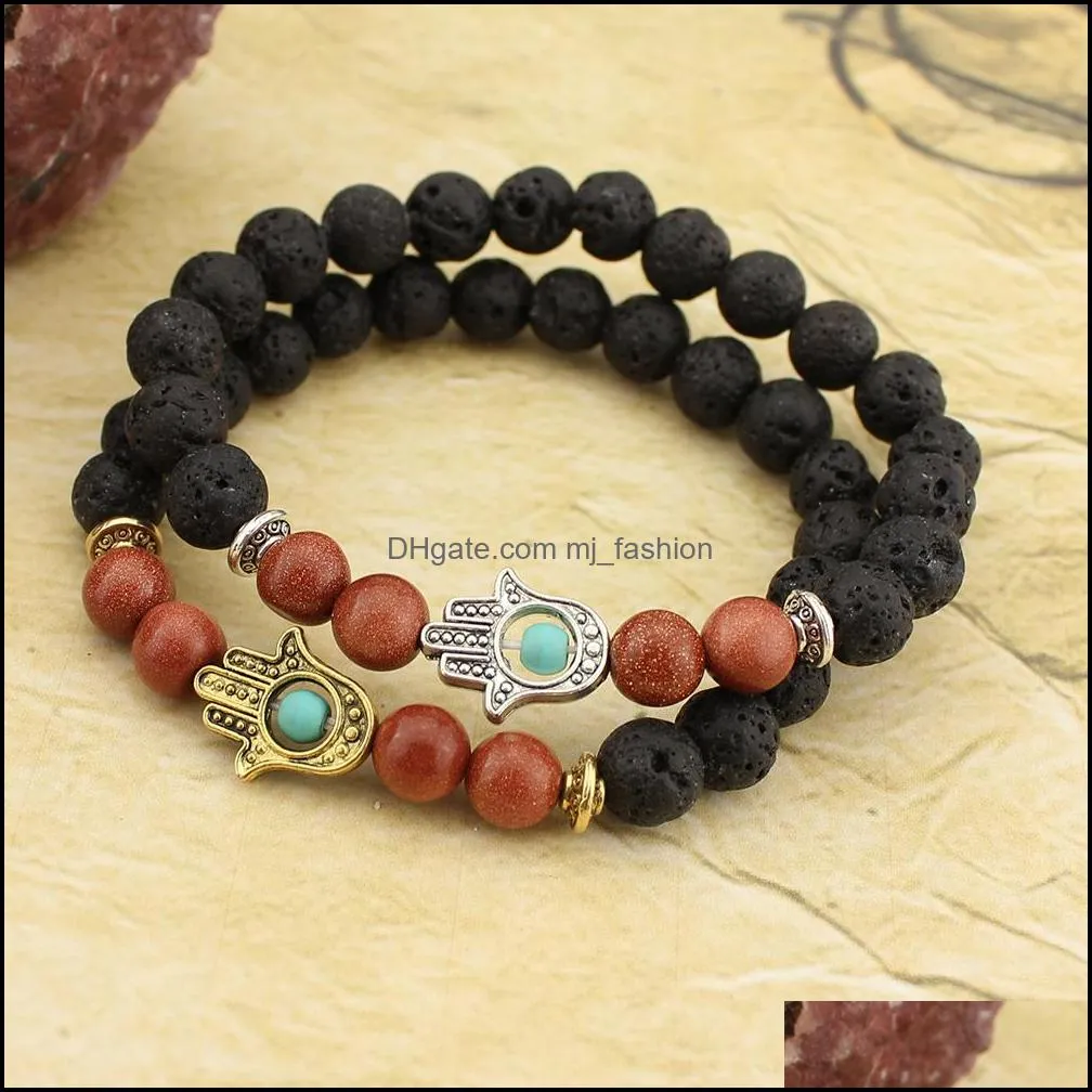 lava stone yoga energy beaded bracelet antique gold silver hamsa hand fashion jewelry accessories for women men