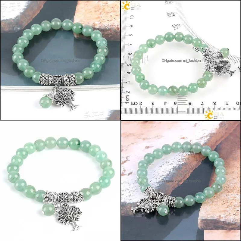 new meditation green aventurine women bracelets natural stone yoga mala prayer rosary beads healing reiki tree of life