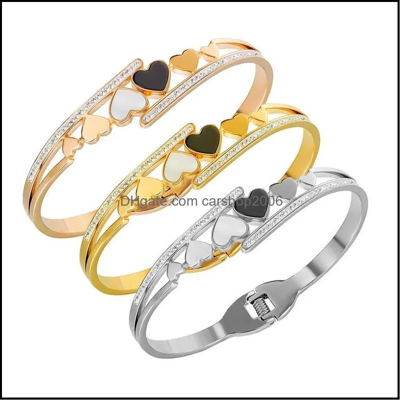 bangle fashion girls gold color stainless steel heart bracelet love pulseiras black white shell bangles feminina jewelrybangle