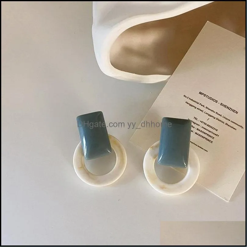 stud korean fashion geometric round elegant vintage blue color acrylic resin earring for women statement simple jewelry 2021