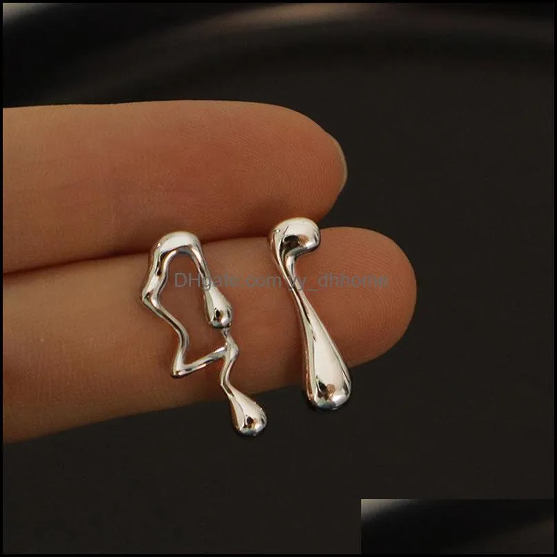 stud fashion silver color pin music symbol irregular asymmetric geometric water drop earrings for women trendy girls ear jewelry