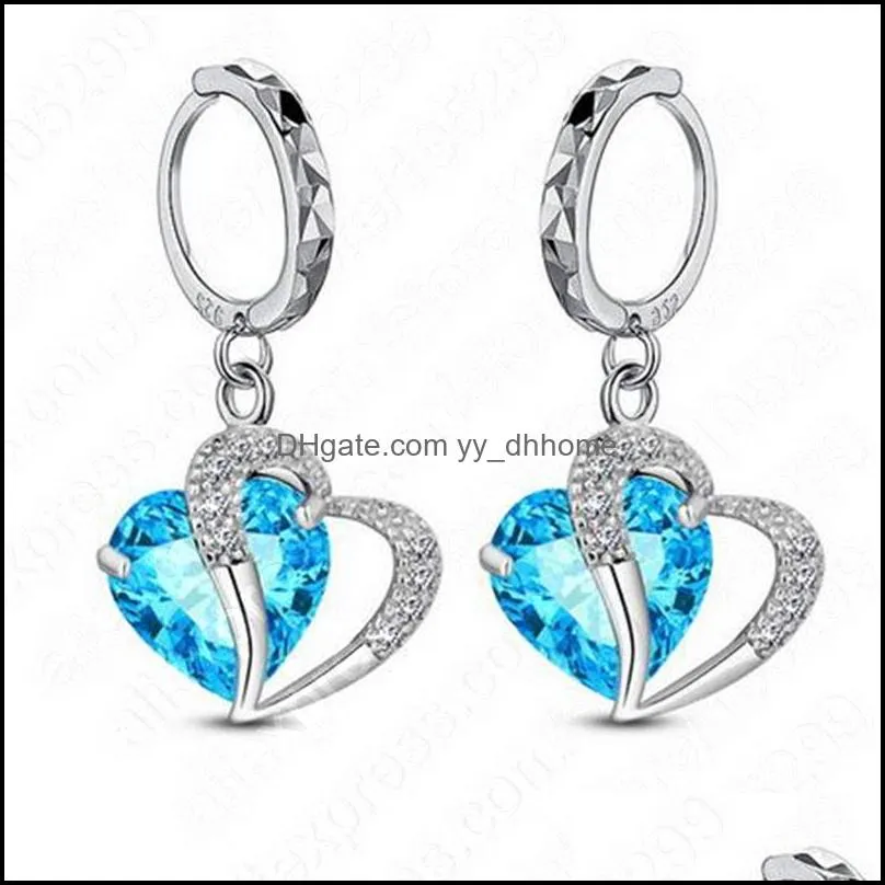 stud jexxi fashion heart crystal jewelry earring for women top quality 925 silver wife girls wholesale drop