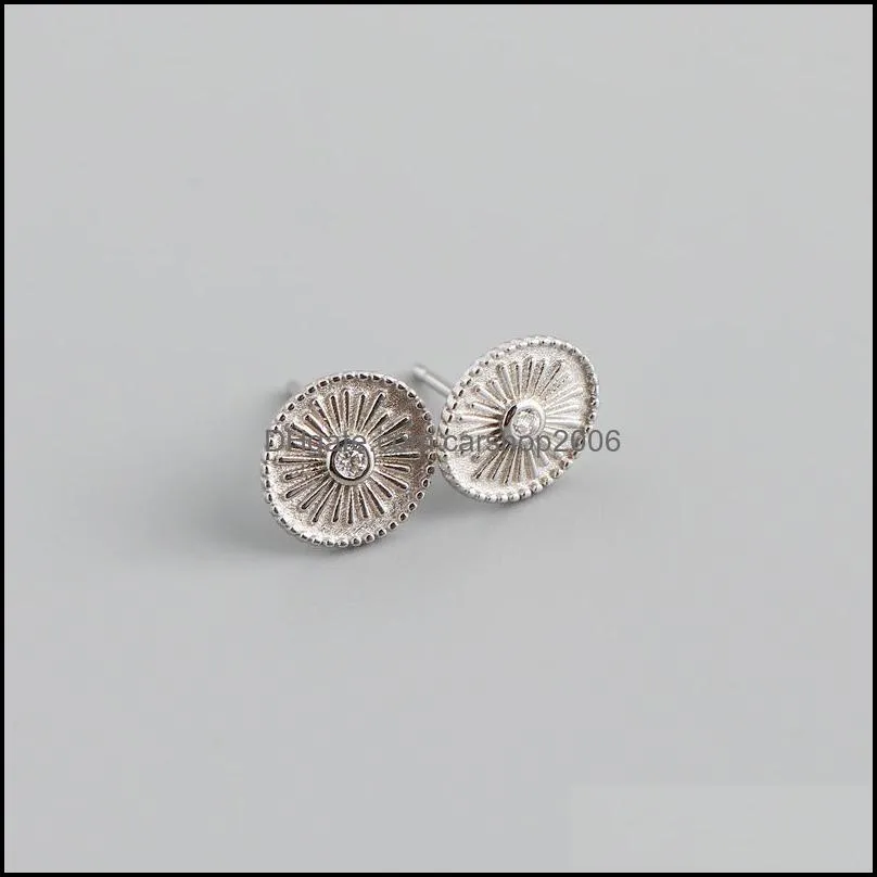 stud enosola 925 sterling silver minimalist white zircon sun pattern geometric earrings for women bohemian trendy party jewelry