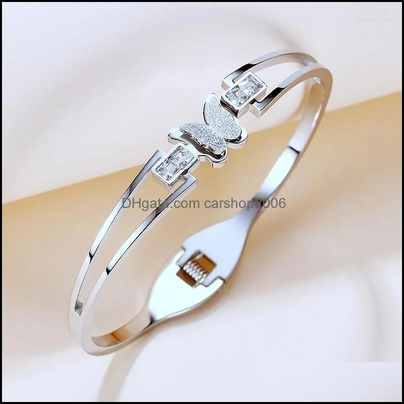 bangle steel/gold color stainless steel bracelet simple butterfly zircon jewelry gift for women girl aic88