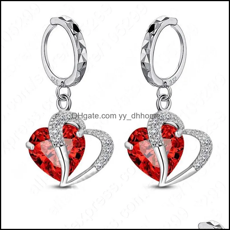 stud jexxi fashion heart crystal jewelry earring for women top quality 925 silver wife girls wholesale drop