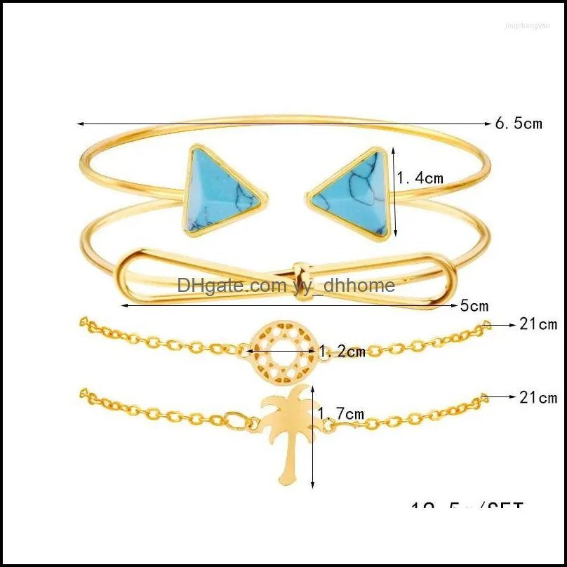 bangle miss jq 4pcs/set silver bangles for women adjustable with blue triangle stone charm beach party jewelry