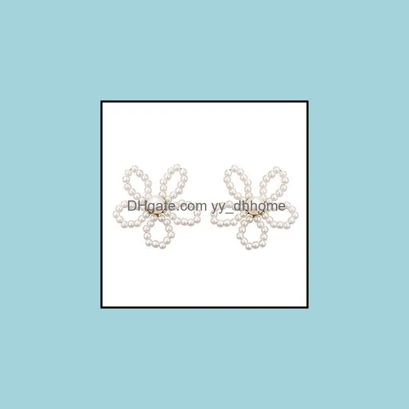 stud ymyw sweet romantic imitation pearl handmade flower plant earrings korean for women girl cute brincos 2021 jewelry