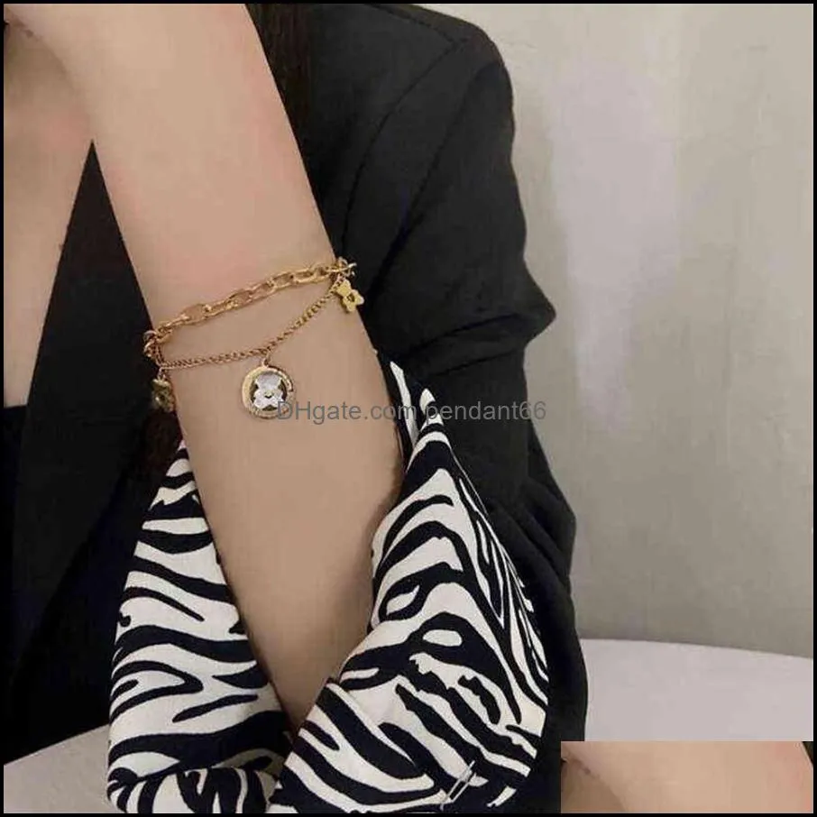 2021 stainless steel double layer thick straps love bear bracelet ornament womens rose gold jewelry275w