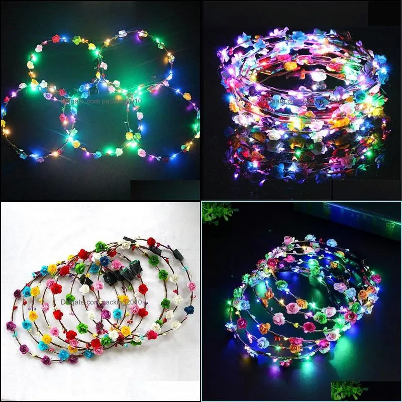 party flashing led hairbands strings glow flower crown headbands light rave floral hair garland luminous decorative wreath