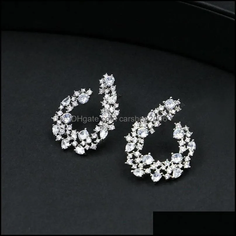 stud sando high quality brand stunning colorful cz geometric round wedding women earring for brides jewelry with cubic zircon