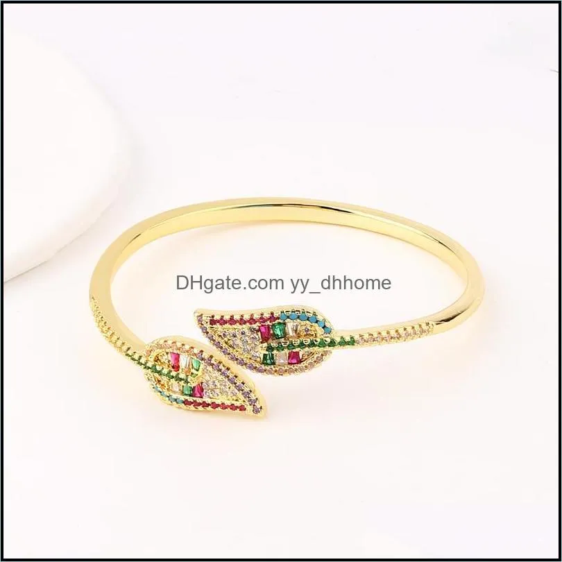 bangle luxury gold filled rainbow cz leaf bracelet for women jewelry party wedding cubic zircon open female giftbangle