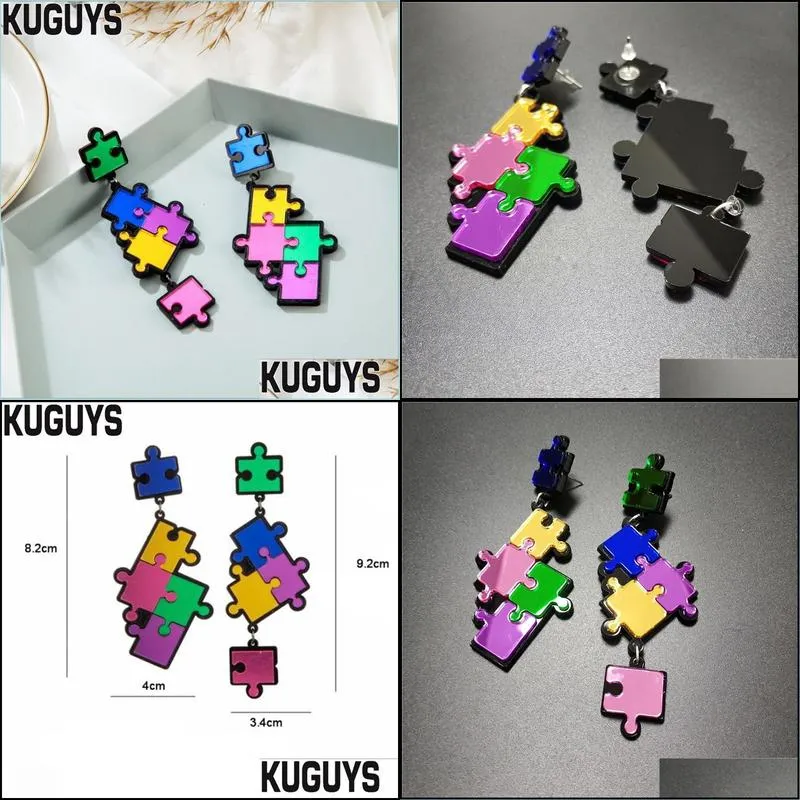 new arrival blocks puzzle drop earrings for womens colours mirror acrylic long earring fashion jewelry trendy accessories