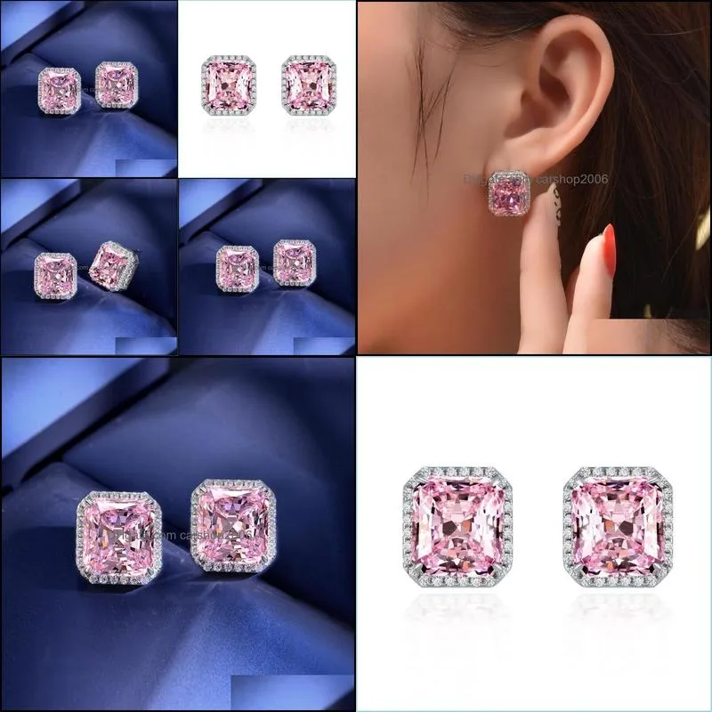 stud 925 sterling silver 10x11mm pink gemstone wedding engagement fine jewelry romantic cocktail earrings for women