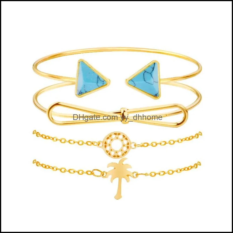 bangle miss jq 4pcs/set silver bangles for women adjustable with blue triangle stone charm beach party jewelry