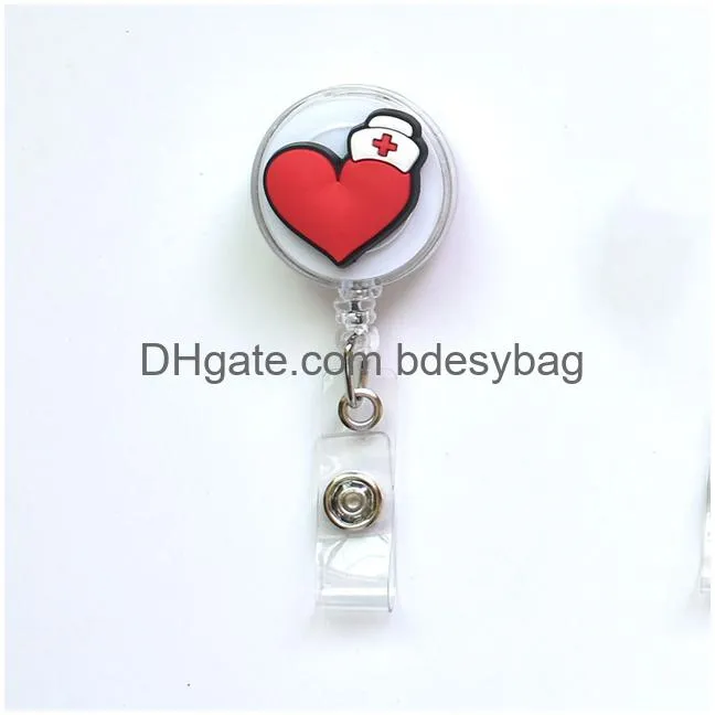 2022 new design 1 pc high quality silicone retractable hospital nurse badge holder reel cute cartoon id card holder keychains 