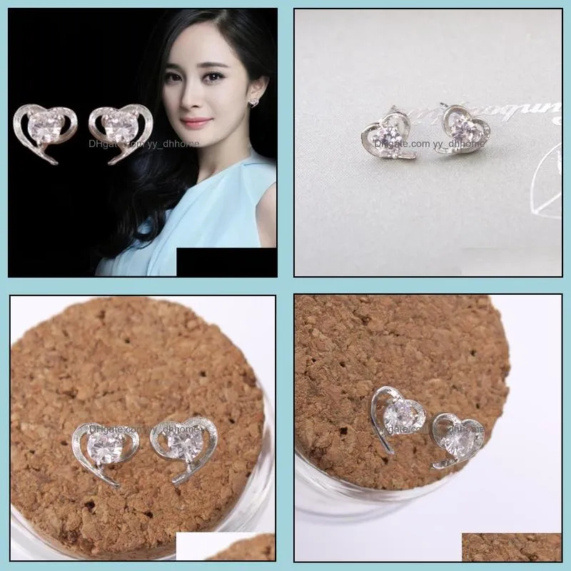 stud eleple trendy white gold color heart earrings for woman cz simple fashion jewelry b3024