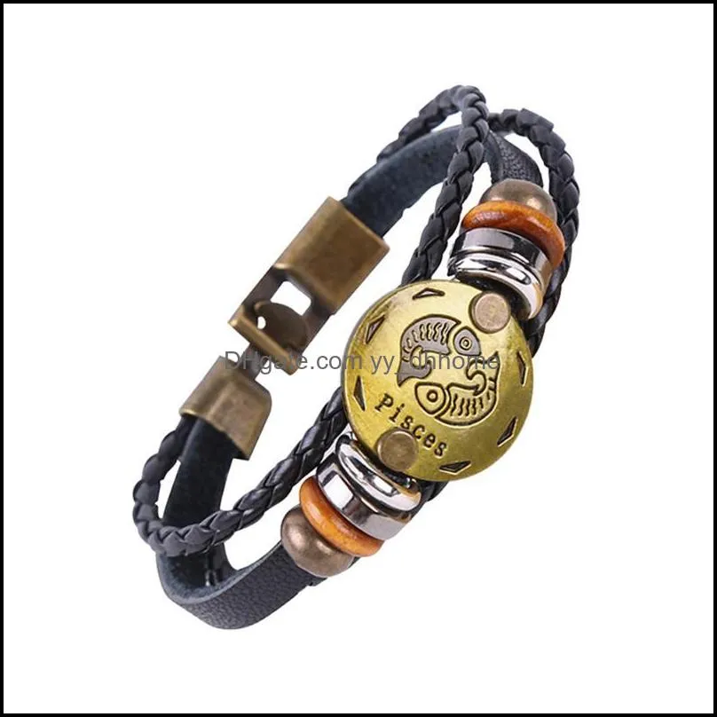 bangle 12 constellations bracelets zodiac signs for menwomen fashionable leather alloy buckles jewelry