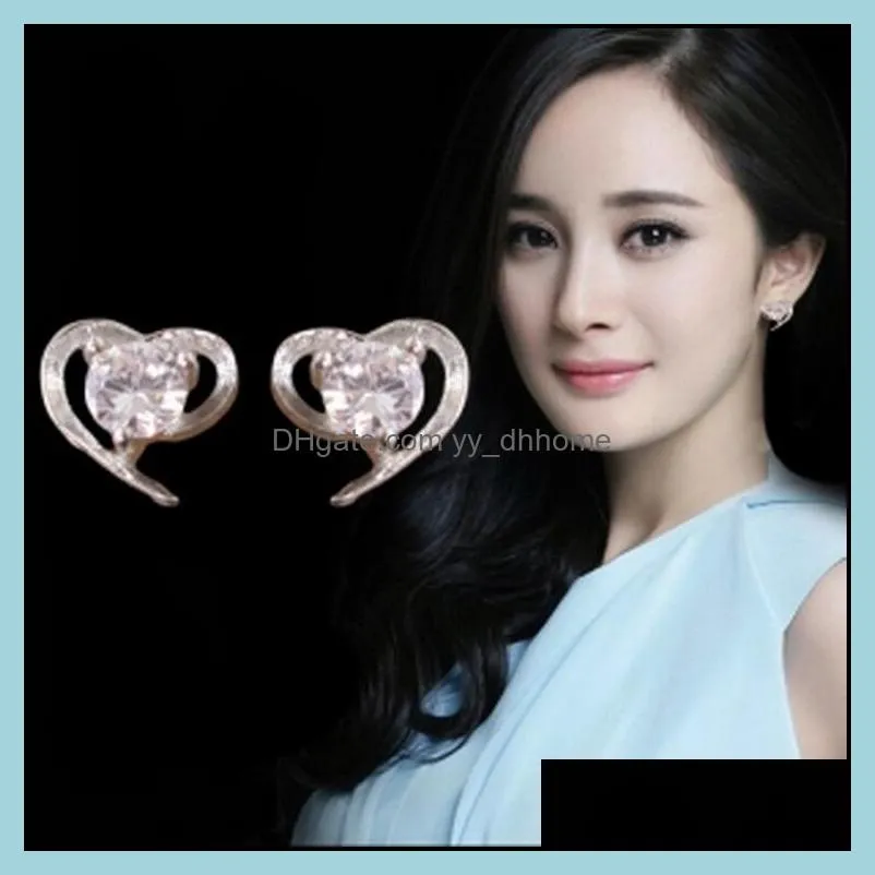 stud eleple trendy white gold color heart earrings for woman cz simple fashion jewelry b3024