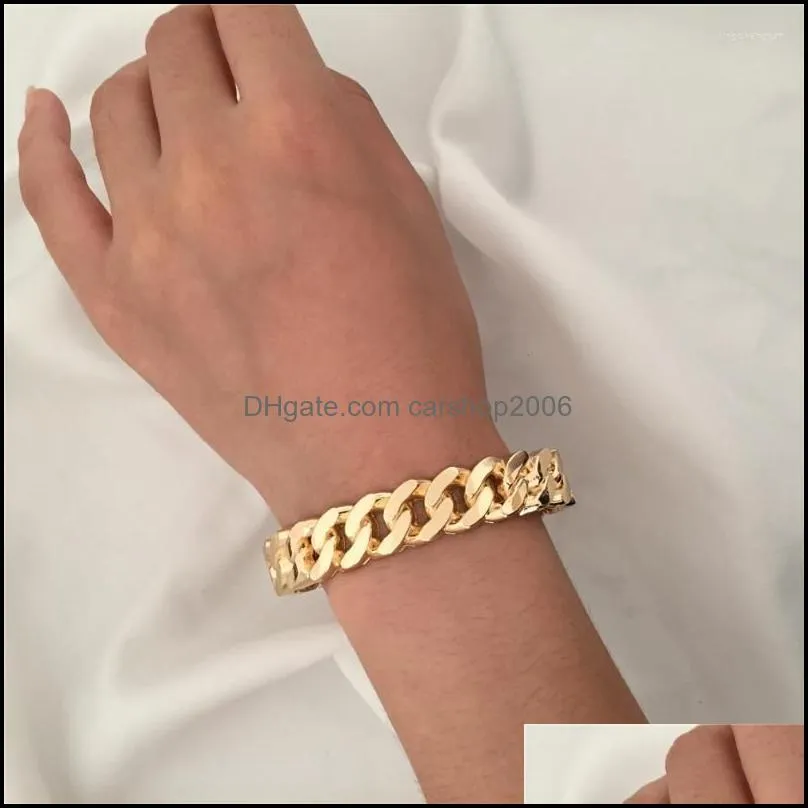 bangle bohemia gold color plating flat surface chain shape for women classic office lady unique chunky luxury punk jewelry