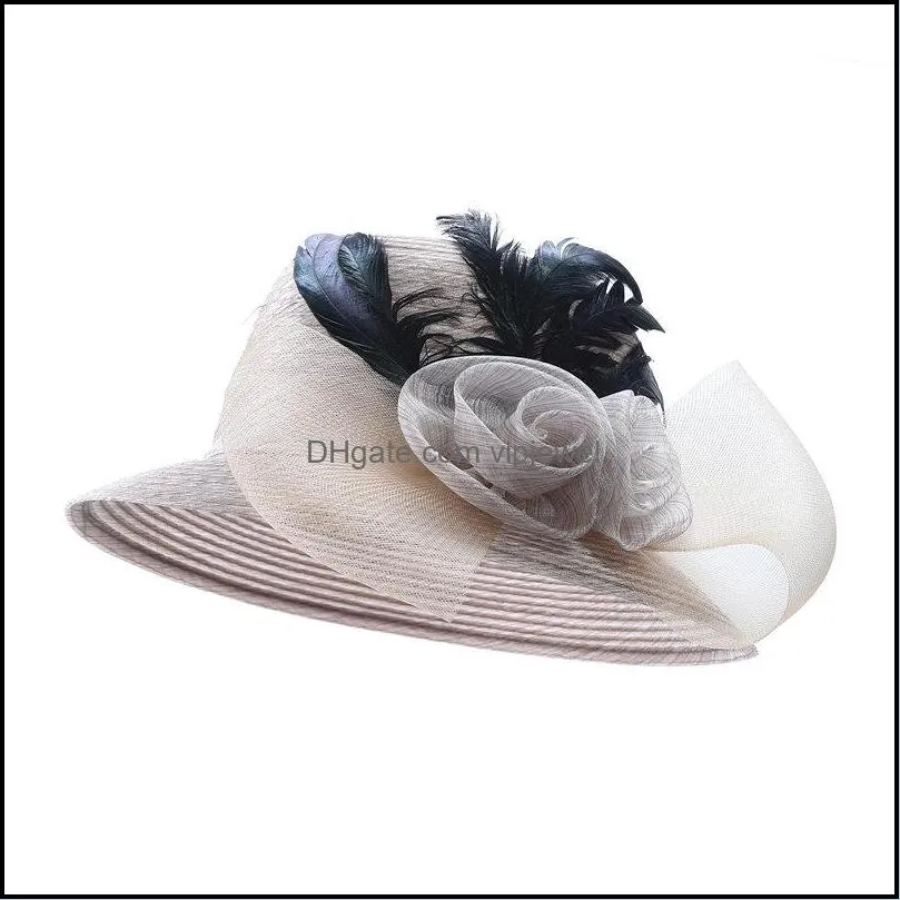 kajeer gauze feather fedora hat elegant princess felt brim hats bowknot bowler caps sun ladies hat cap