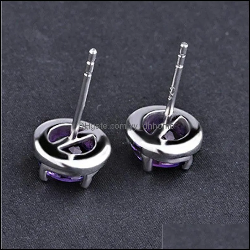 stud solid s925 sterling silver amethyst earrings lucky jewelry for women 2021 hypoallergenic fourclaw round