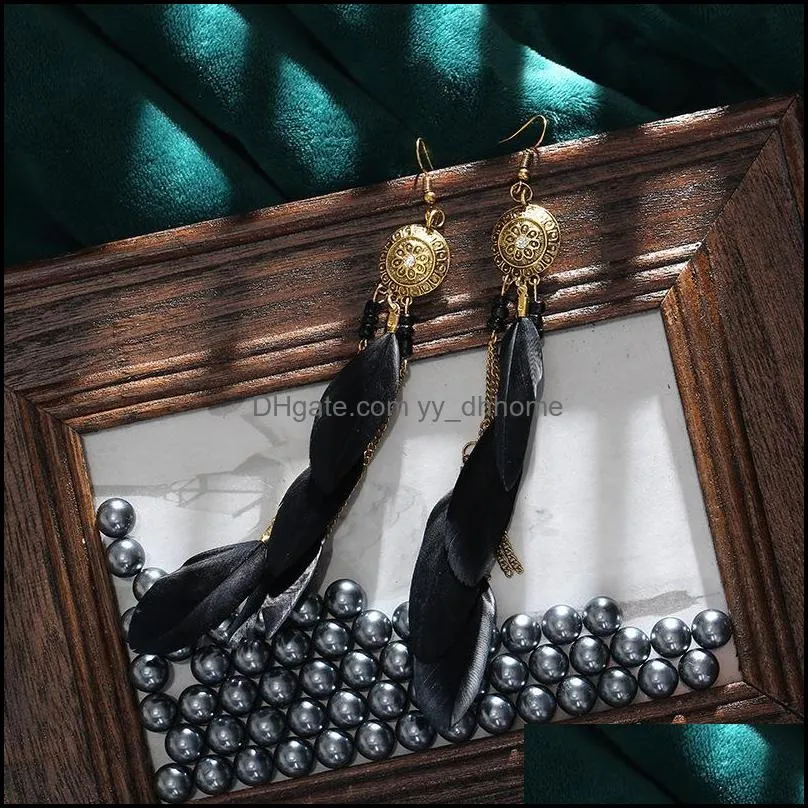 stud vintage chain tassel earrings bohemian feather jewelry creative long earings fashion women 2021 studs