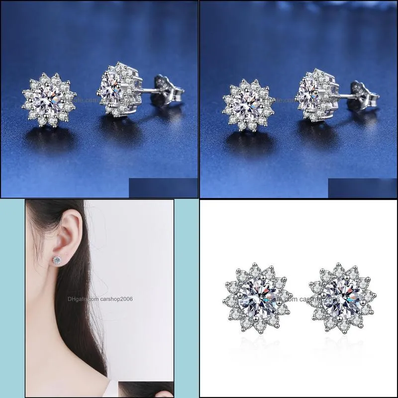 stud sterling silver s925d color morsonite sunflower earrings female 18k platinum couple single diamond