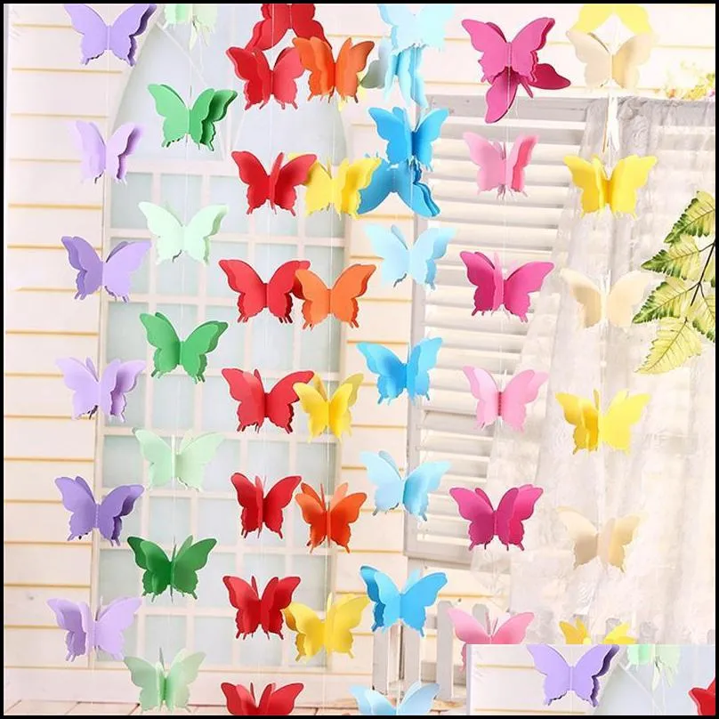 shop mall window hanging ornament pull flower paper string colorful butterfly paper children room wedding decorate birthday party 3