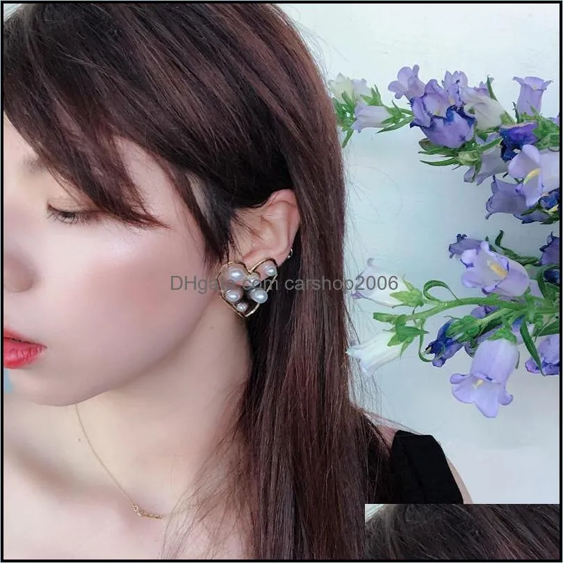 stud huanzhi 2021 s925 silver needle geometric heart colorless transparent pearl stereoscopic bump metal earrings for women