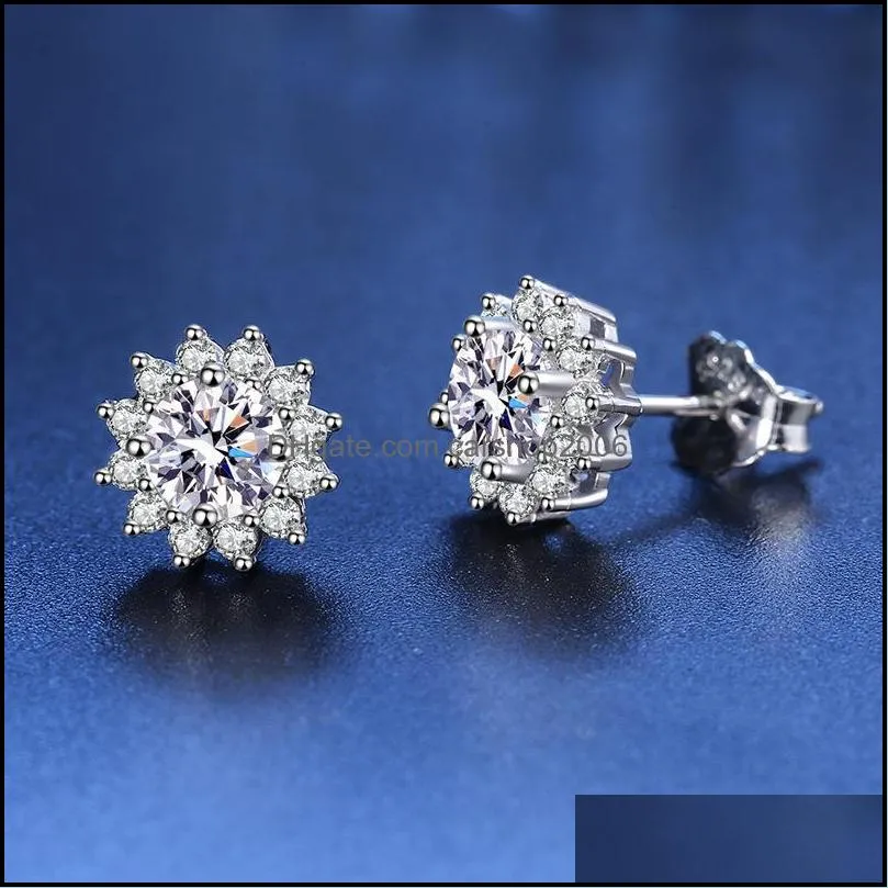 stud sterling silver s925d color morsonite sunflower earrings female 18k platinum couple single diamond