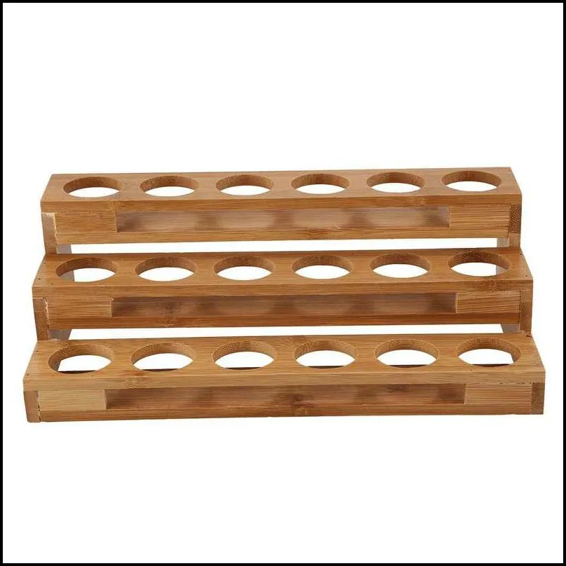 bamboo 18 holes  oil display wooden stand rack perfume nail polish storage tray aromatherapy organizer