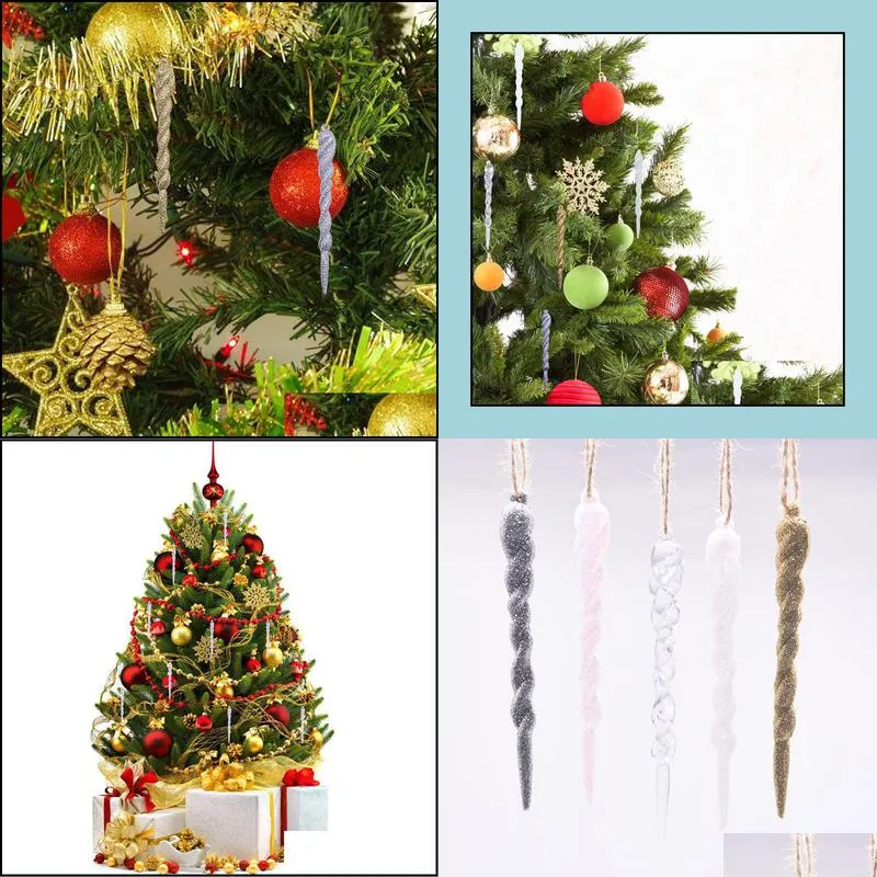 1pcs 13cm decorations simulation ice xmas tree hanging ornament fake icicle prop winter new year party christmas decoration