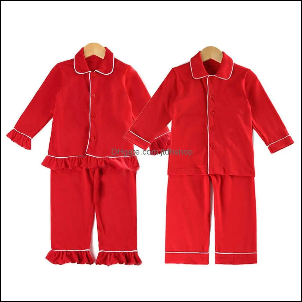 winter boutique velvet fabric red kids clothes pjs with lace toddler boys set pyjamas girl baby sleepwear 210908