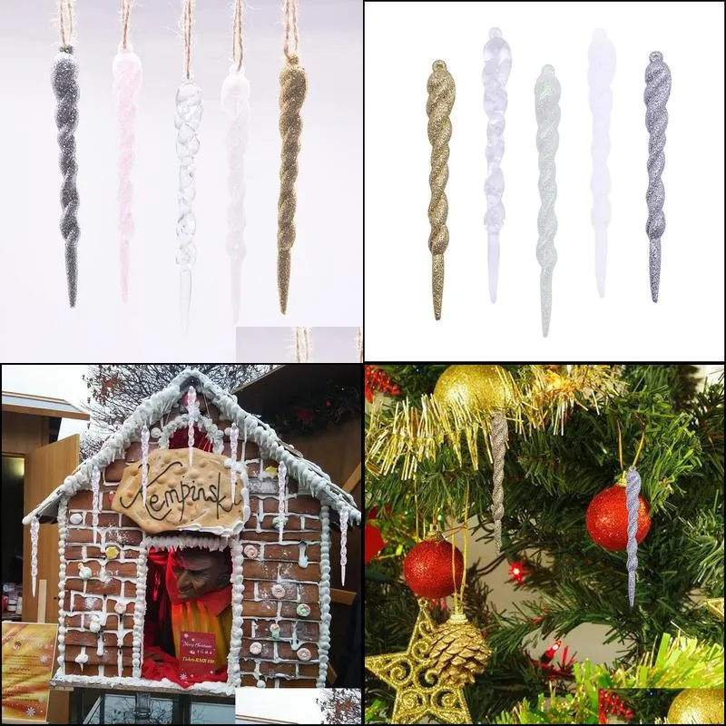 1pcs 13cm decorations simulation ice xmas tree hanging ornament fake icicle prop winter new year party christmas decoration