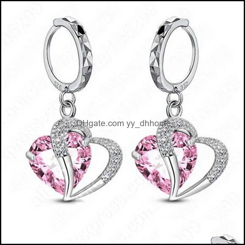 stud jexxi fashion heart crystal jewelry earring for women top quality 925 silver wife girls wholesale drop