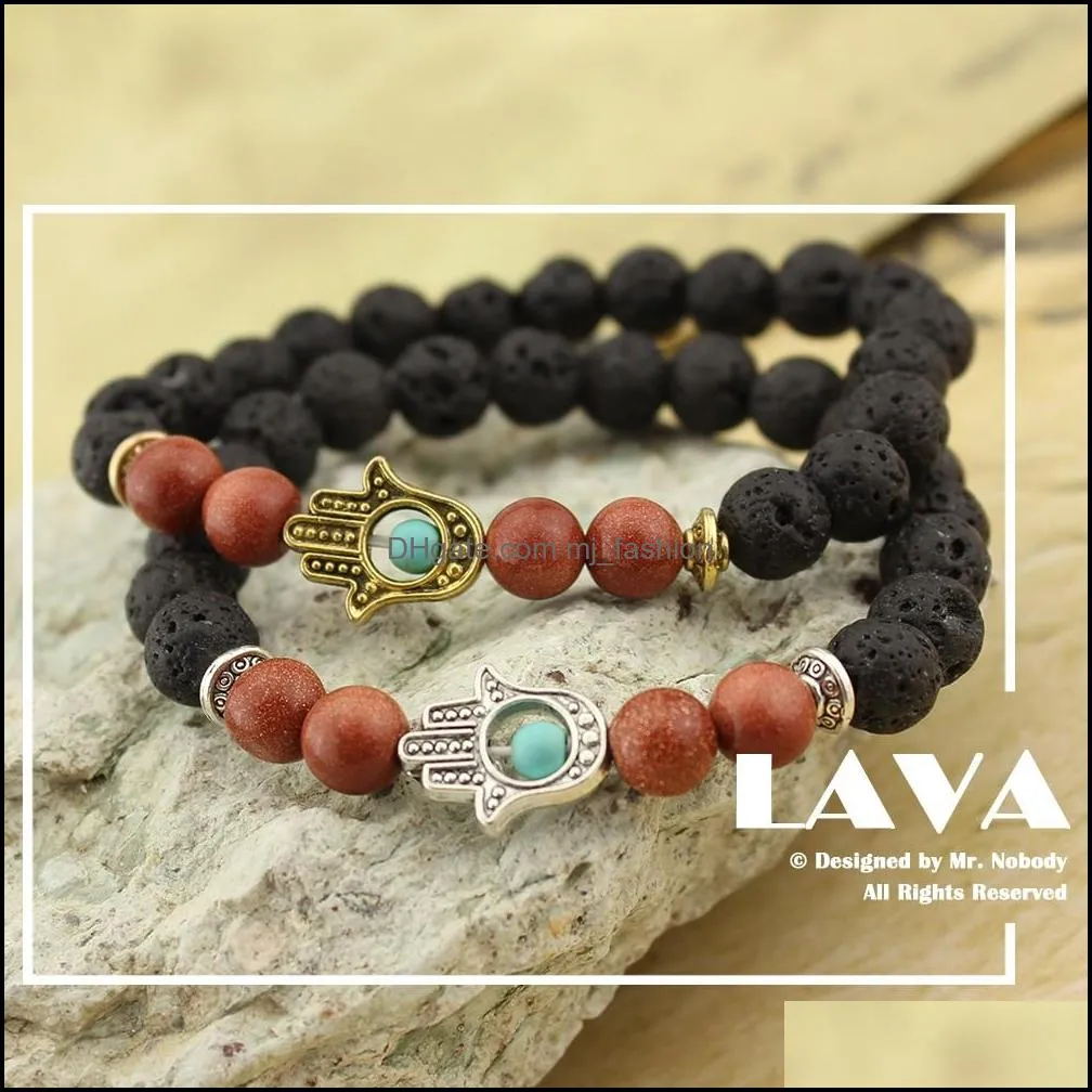 lava stone yoga energy beaded bracelet antique gold silver hamsa hand fashion jewelry accessories for women men