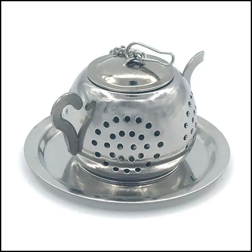 round pot teas strainer stainless steel tea infuser teapot shape silvery with chain home life supplies chassis creative 5xzc1