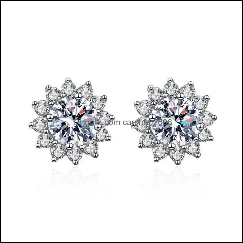 stud sterling silver s925d color morsonite sunflower earrings female 18k platinum couple single diamond