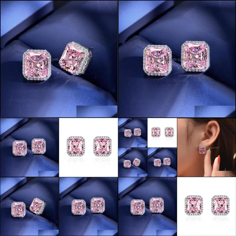 stud 925 sterling silver 10x11mm pink gemstone wedding engagement fine jewelry romantic cocktail earrings for women